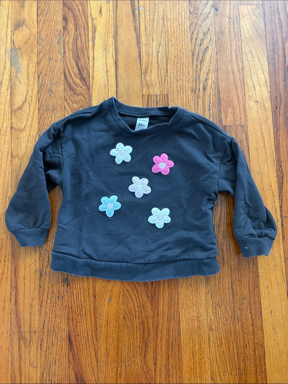 Carter's Black Sweatshirt with Pastel Floral Appliqués